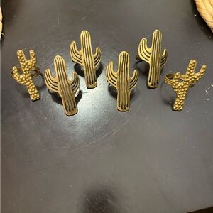 Gold Cactus Napkin Rings Set 6